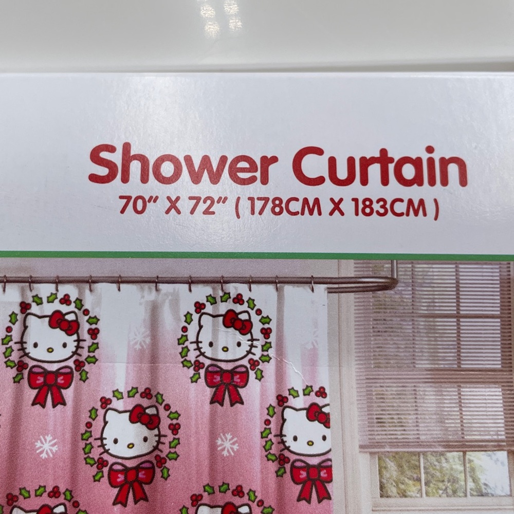 Hello Kitty Christmas Holiday Pink Shower Curtain and Shower Curtain Hooks - Picture 7 of 7